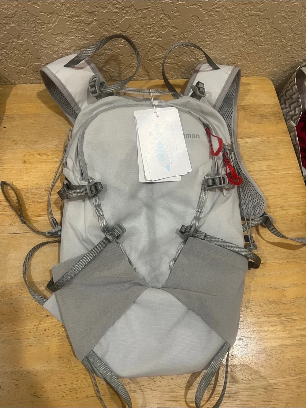 lululemon athletica Light Gray Men’s Hydration Backpack with Red Pull Tabs 10L